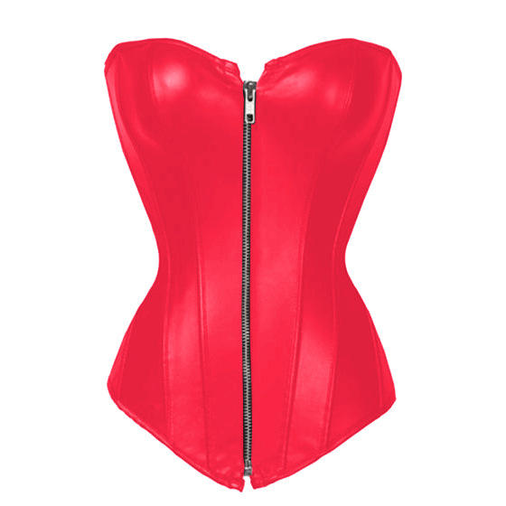Faux Leather Overbust Corset PU Bustier Women Front Zipper Corselet PQ9261