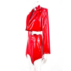 Faux Leather Skirt Wetlook PU Sexy Coat Fashion Streetwear PQ13293