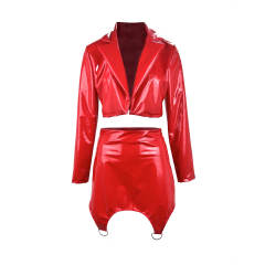 Faux Leather Skirt Wetlook PU Sexy Coat Fashion Streetwear PQ13293