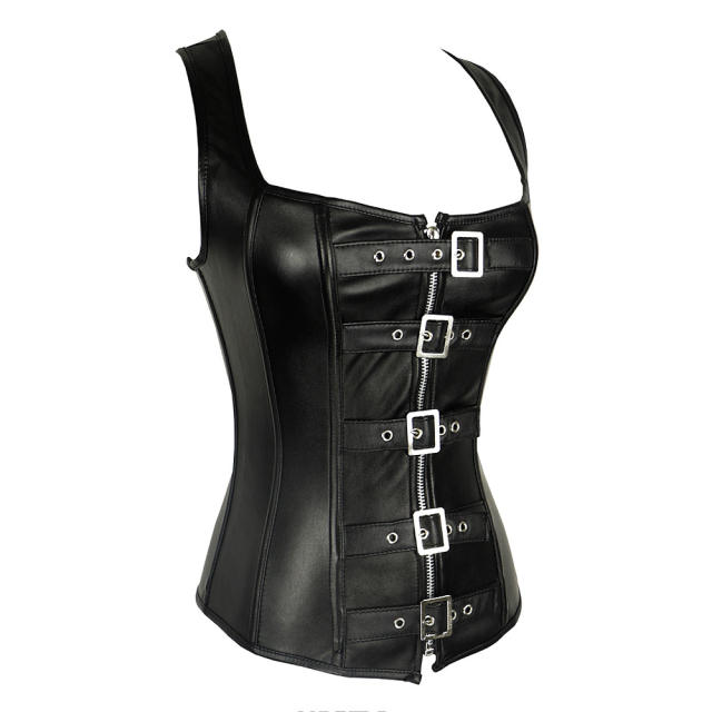 Steampunk PU Bustier Women Overbust Corset Faux Leather Corselet PQ7691