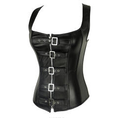 Steampunk PU Bustier Women Overbust Corset Faux Leather Corselet PQ7691