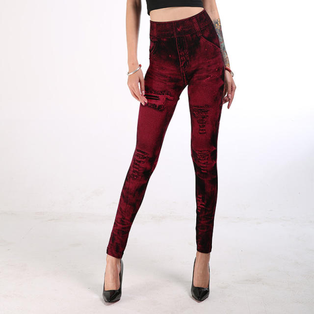 Hight Waist Jean Printing Leggings Wholesale Fashion Hot Pants PQLGS21