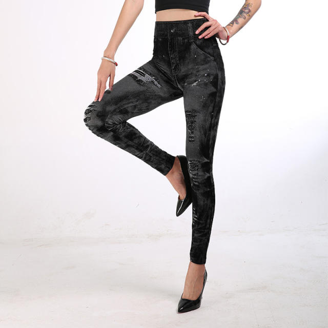 Hight Waist Jean Printing Leggings Wholesale Fashion Hot Pants PQLGS21