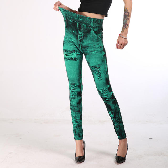 Hight Waist Jean Printing Leggings Wholesale Fashion Hot Pants PQLGS21