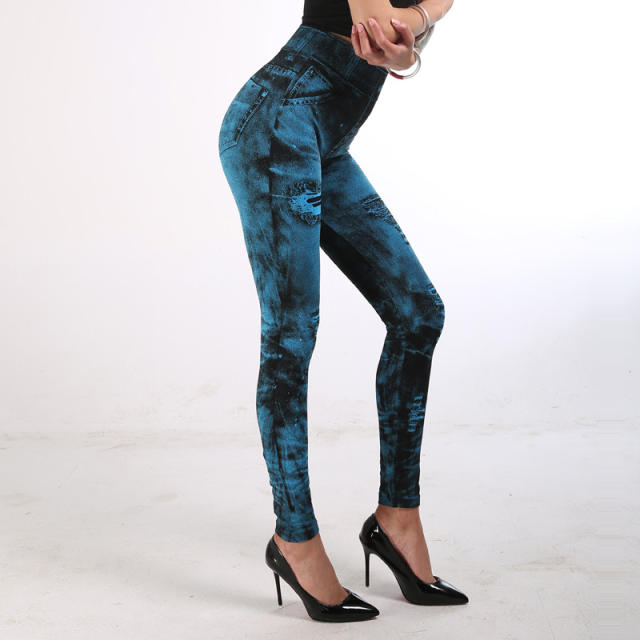 Hight Waist Jean Printing Leggings Wholesale Fashion Hot Pants PQLGS21