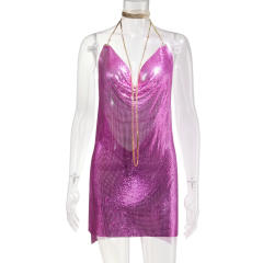 Women Sexy Metal Mini Dress Sequin Night Club Wear PQ627