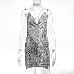 Women Sexy Metal Mini Dress Sequin Night Club Wear PQ627
