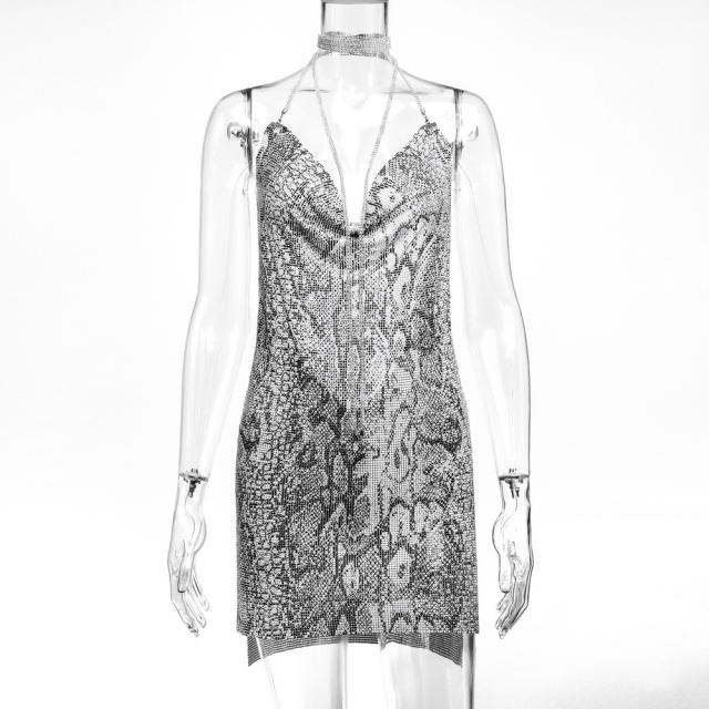 Women Sexy Metal Mini Dress Sequin Night Club Wear PQ627