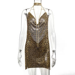 Women Sexy Metal Mini Dress Sequin Night Club Wear PQ627
