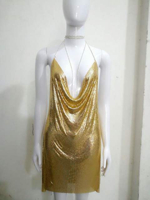 Women Sexy Metal Mini Dress Sequin Night Club Wear PQ627