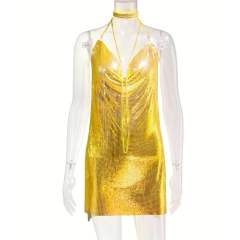 Women Sexy Metal Mini Dress Sequin Night Club Wear PQ627