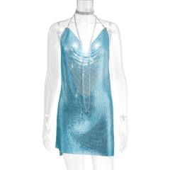 Women Sexy Metal Mini Dress Sequin Night Club Wear PQ627