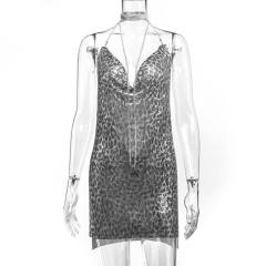 Women Sexy Metal Mini Dress Sequin Night Club Wear PQ627