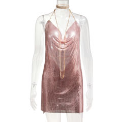 Women Sexy Metal Mini Dress Sequin Night Club Wear PQ627