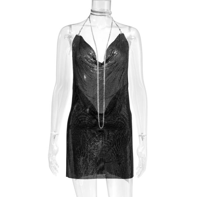 Women Sexy Metal Mini Dress Sequin Night Club Wear PQ627