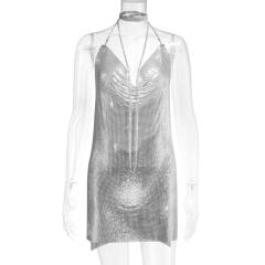 Women Sexy Metal Mini Dress Sequin Night Club Wear PQ627