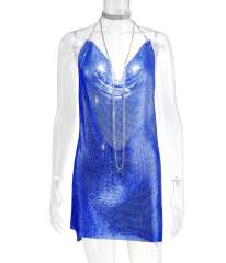 Women Sexy Metal Mini Dress Sequin Night Club Wear PQ627