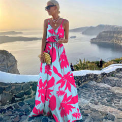 Women Casual Boho Dresses Spaghetti Strap Summer Maxi Dress PQ220620