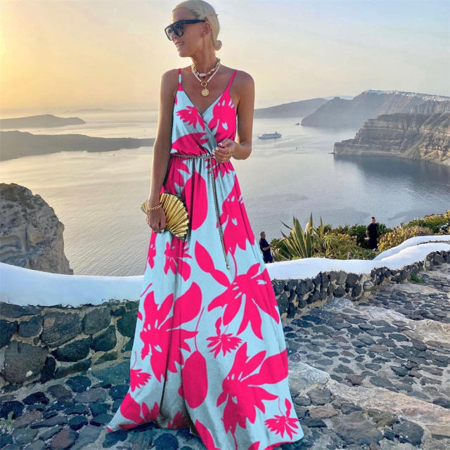 Women Casual Boho Dresses Spaghetti Strap Summer Maxi Dress PQ220620