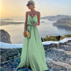 Women Casual Boho Dresses Spaghetti Strap Summer Maxi Dress PQ220620