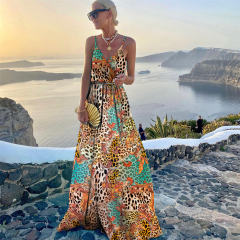 Women Casual Boho Dresses Spaghetti Strap Summer Maxi Dress PQ220620