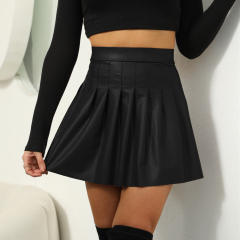 Faux Leather Pleated Skirt PU Sexy Dresses Club Wear PQD14