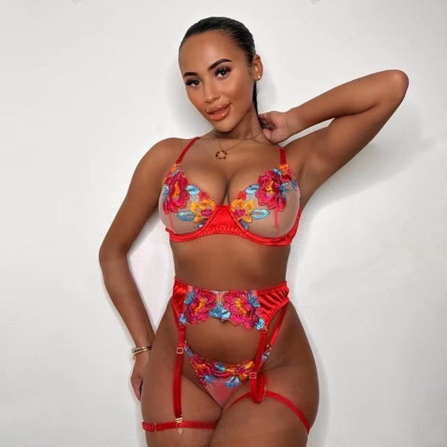 Women Sexy Embroidery Lingerie Wholesale Bra Sets PQ3214