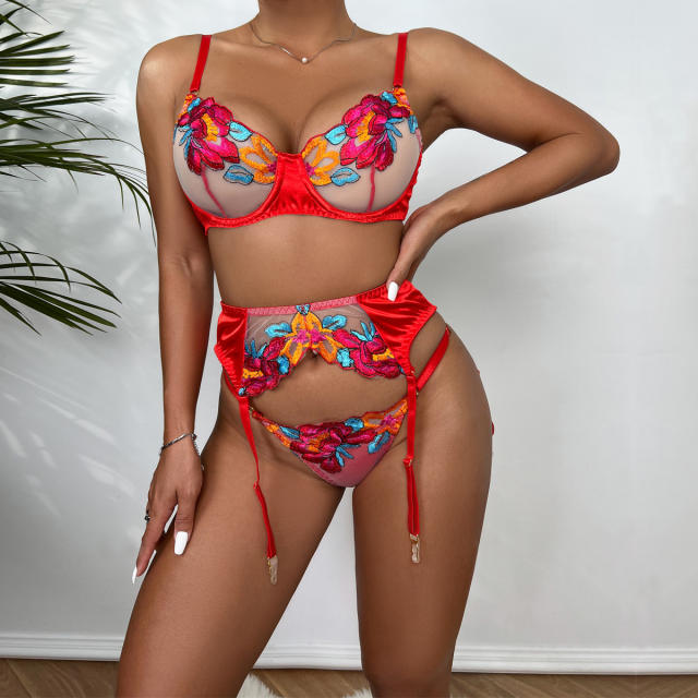Women Sexy Embroidery Lingerie Wholesale Bra Sets PQ3214