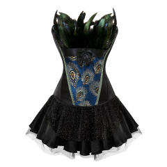 Peacock Deather Corset Dress Women Court Overbust Corselet Sexy Shaper PQ2871
