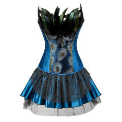 Peacock Deather Corset Dress Women Court Overbust Corselet Sexy Shaper PQ2871