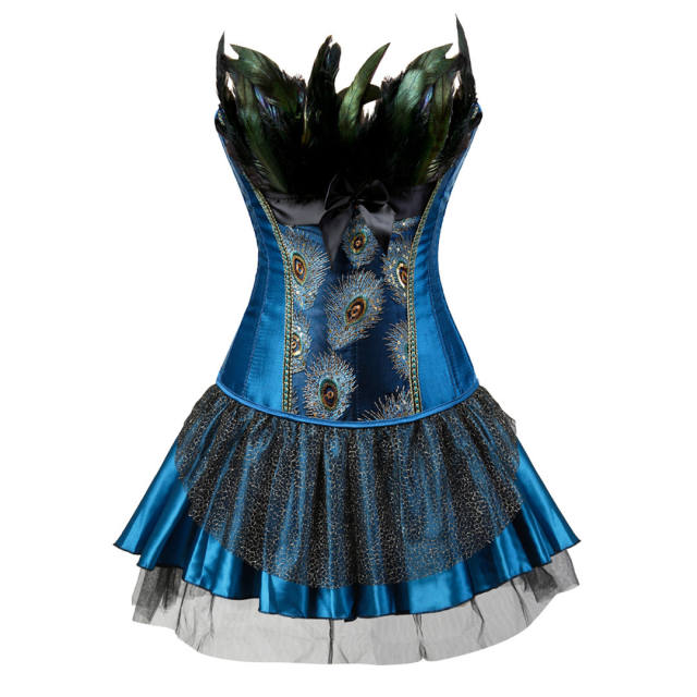 Peacock Deather Corset Dress Women Court Overbust Corselet Sexy Shaper PQ2871