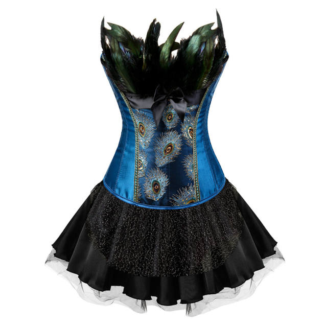 Peacock Deather Corset Dress Women Court Overbust Corselet Sexy Shaper PQ2871