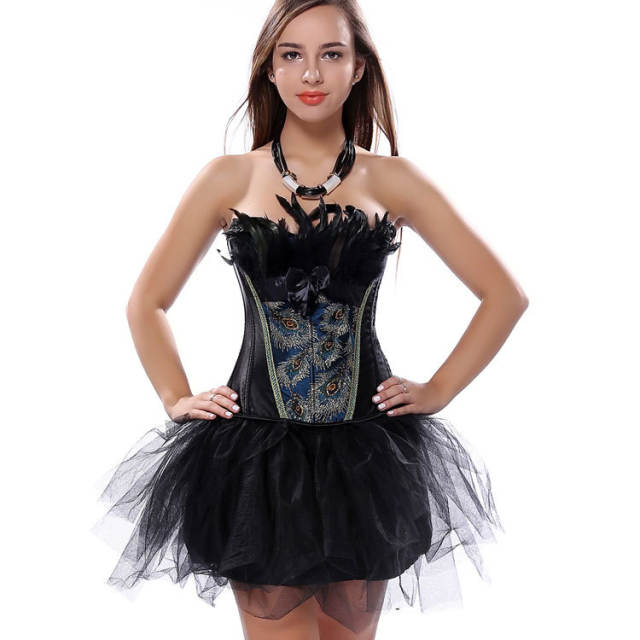 Peacock Deather Corset Dress Women Court Overbust Corselet Sexy Shaper PQ2871