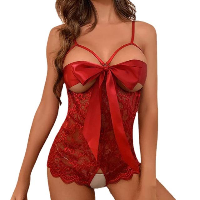 Open Crotch Lace Bodysuit Plus Size Women Sexy Teddy Lingerie PQ048