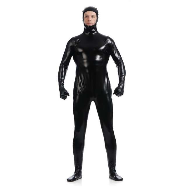 Male PVC Fetish Zentai Sexy Catsuit For Man Night Club Faux Leather Jumpsuit PQ88918