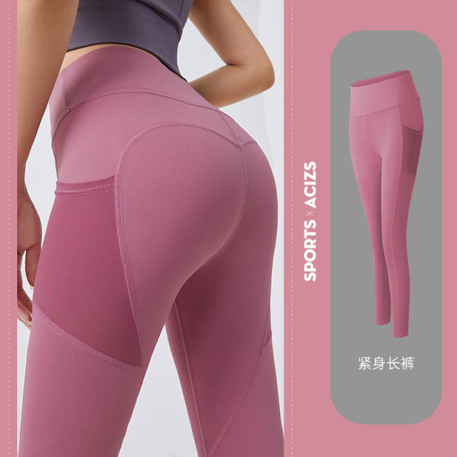 Seamless Yoga Pants With Mesh Pocket High Waist Fitness Leggings PQMT20