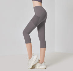 Women Solid Color Capris with Pocket Female High Waist Yoga Outfit 7FKDK