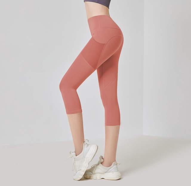 Women Solid Color Capris with Pocket Female High Waist Yoga Outfit 7FKDK