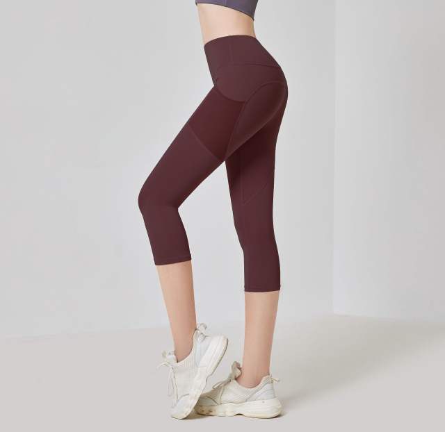 Women Solid Color Capris with Pocket Female High Waist Yoga Outfit 7FKDK