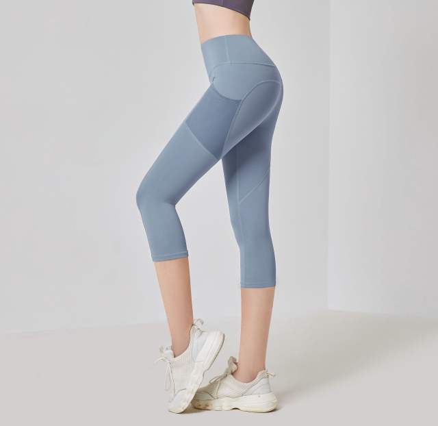 Women Solid Color Capris with Pocket Female High Waist Yoga Outfit 7FKDK