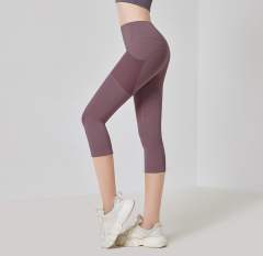 Women Solid Color Capris with Pocket Female High Waist Yoga Outfit 7FKDK