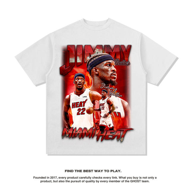 Jimmy Butler Short Sleeve T-shirts Miami Heat Streetwear 8th Seed Upset Basketball Cotton Tops PQ6201B