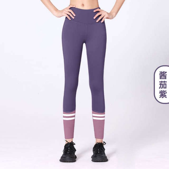 Color Block Yoga Outfit Women High Waist Workout Leggings Sports Outdoor Wear MK015