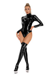 Wetlook PU Sexy Bodysuit For Women Faux Leather Teddies Lingerie PQ6851