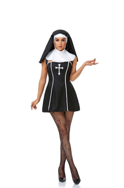Spooky Nun Costume Day of the Dead Outfit Masquerade Party Game uniform PQ2031