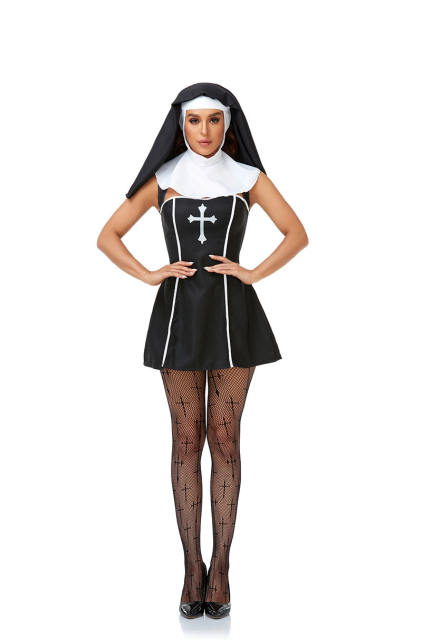 Spooky Nun Costume Day of the Dead Outfit Masquerade Party Game uniform PQ2031
