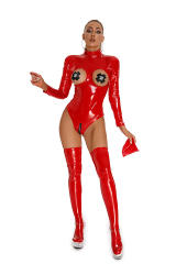 Wetlook PU Sexy Bodysuit For Women Faux Leather Teddies Lingerie PQ6851