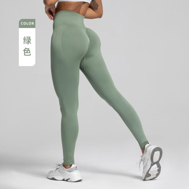 Peach Hip Yoga Outfit For Women Solid Color Bubble Butt Workout Leggings PQ9119