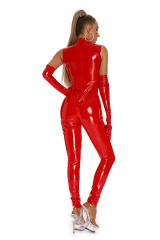 Female Sexy PU Catsuit Faux Leather Jumpsuit Plus Size Zentai Women PQ6845