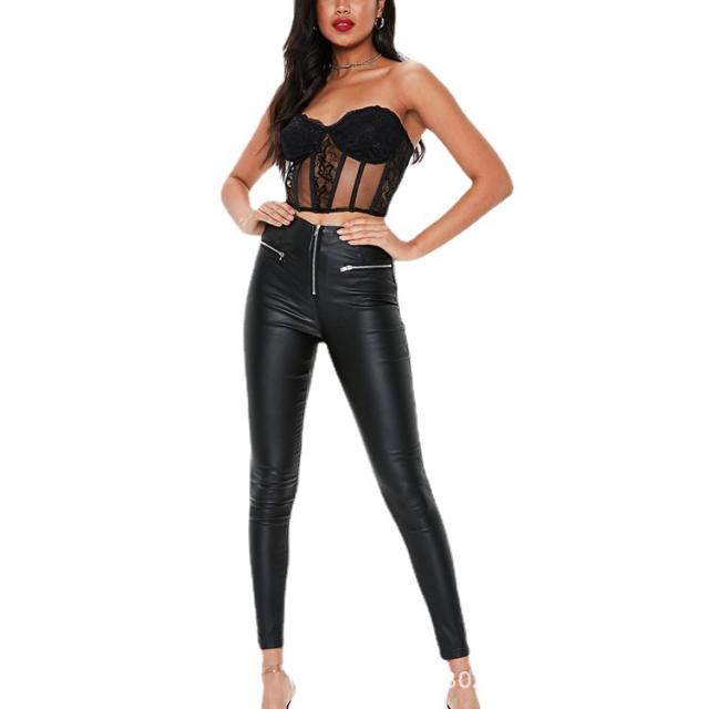 Faux Leather Trousers For Women Sexy Zipper PU Hot Pants PQ66-199